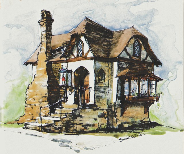 Initial drawing for Faces of the Moon miniature toymaker's shop and home.